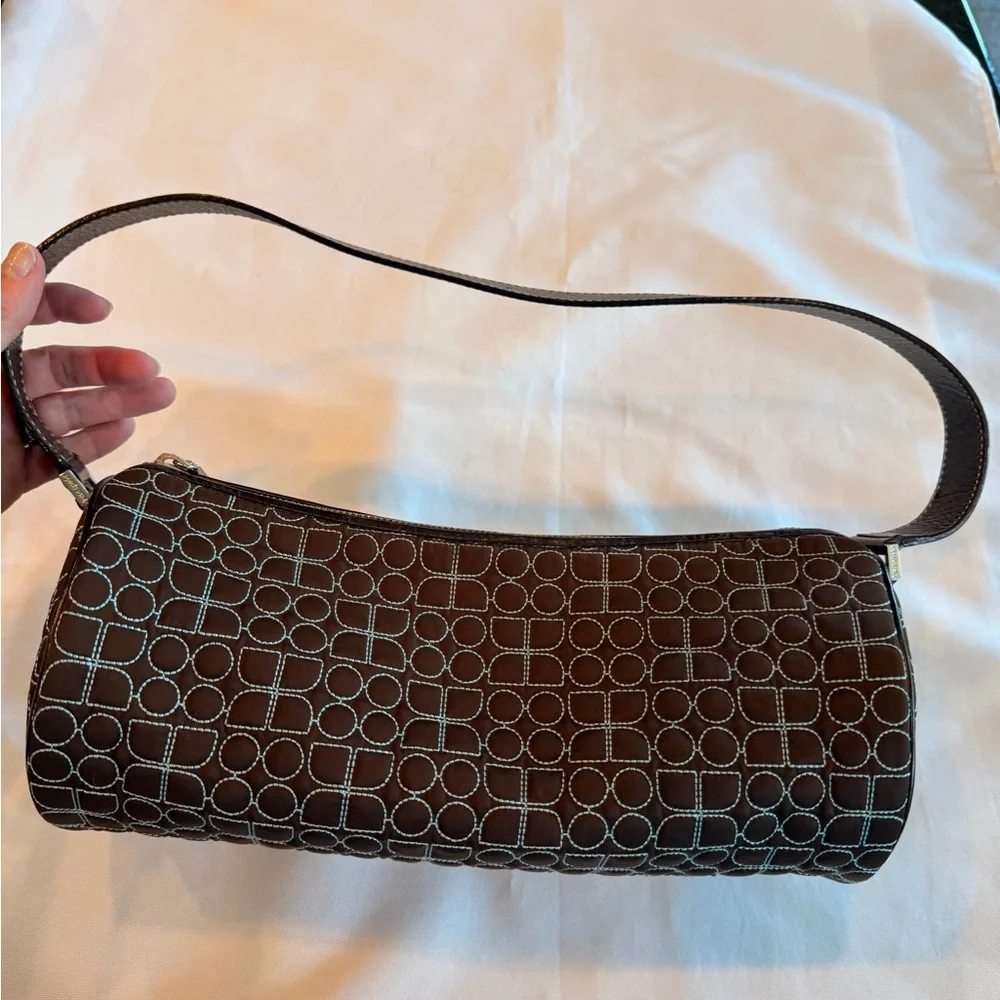 Vintage Kate Spade Dot Noel Baguette Round Shoulder Bag in Brown and Teal - Picture 2 of 12